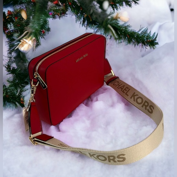 New MICHAEL KORS Large Crossbody Red LEATHER BAG - Picture 9 of 16